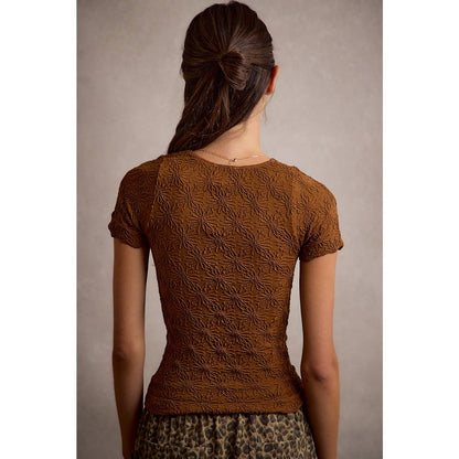 Floral Patterned Texture Seamless Short Sleeve Top
