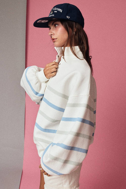 Addison Multi Color Stripe Snap Button Pullover