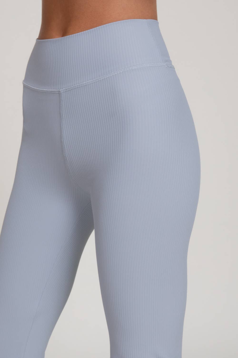 Semi-Flare Ribbed Workout Pants with Folded Waistband