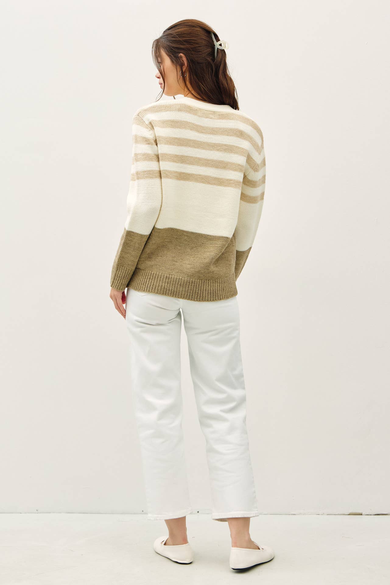 Striped Color Block V-Neck Cardigan
