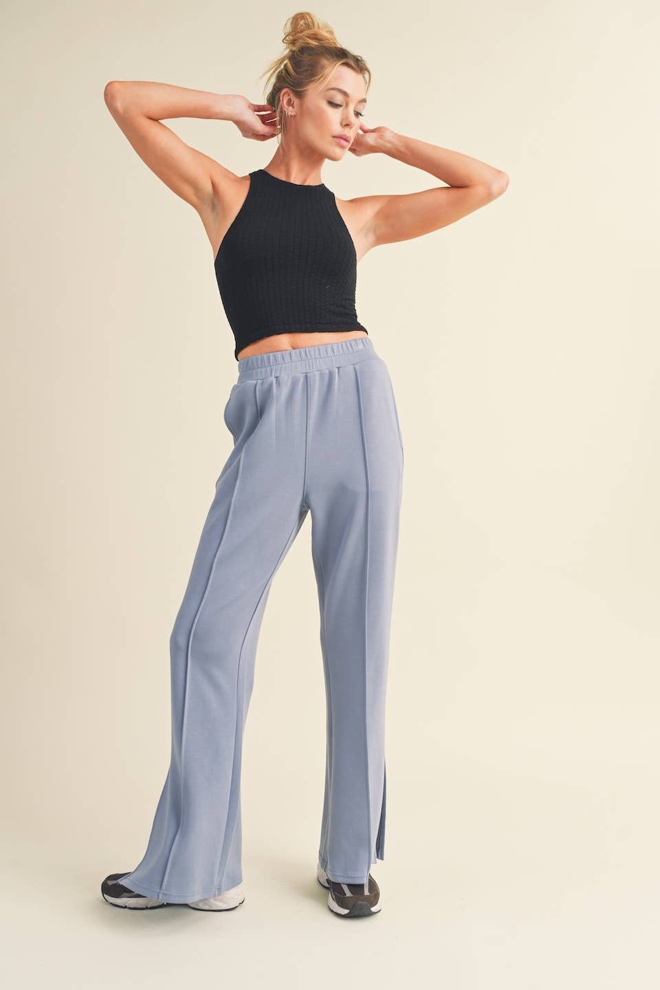Wide Leg Scuba Pants with Side Slit
