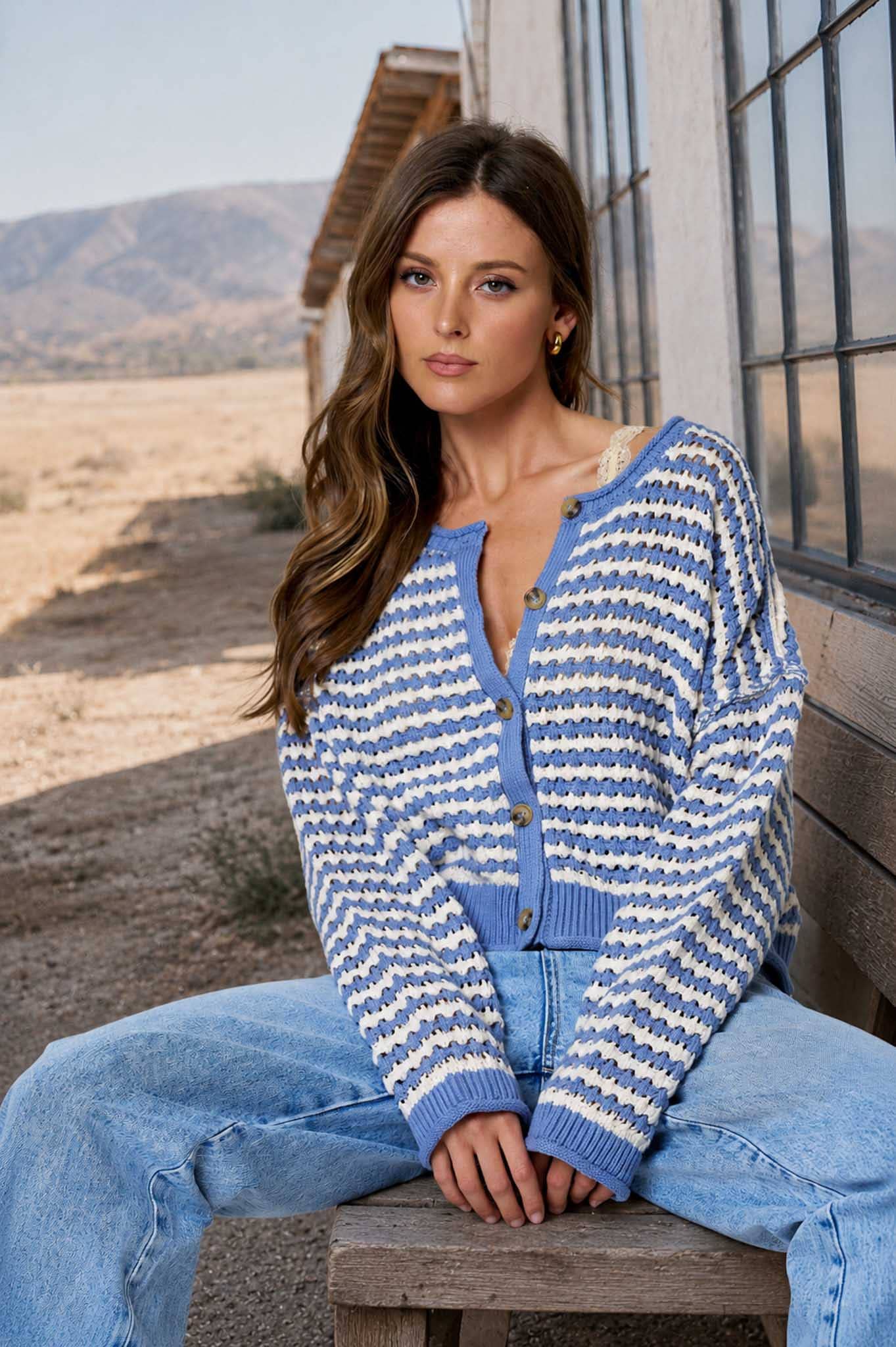 Textured Stripe Crochet Cardigan