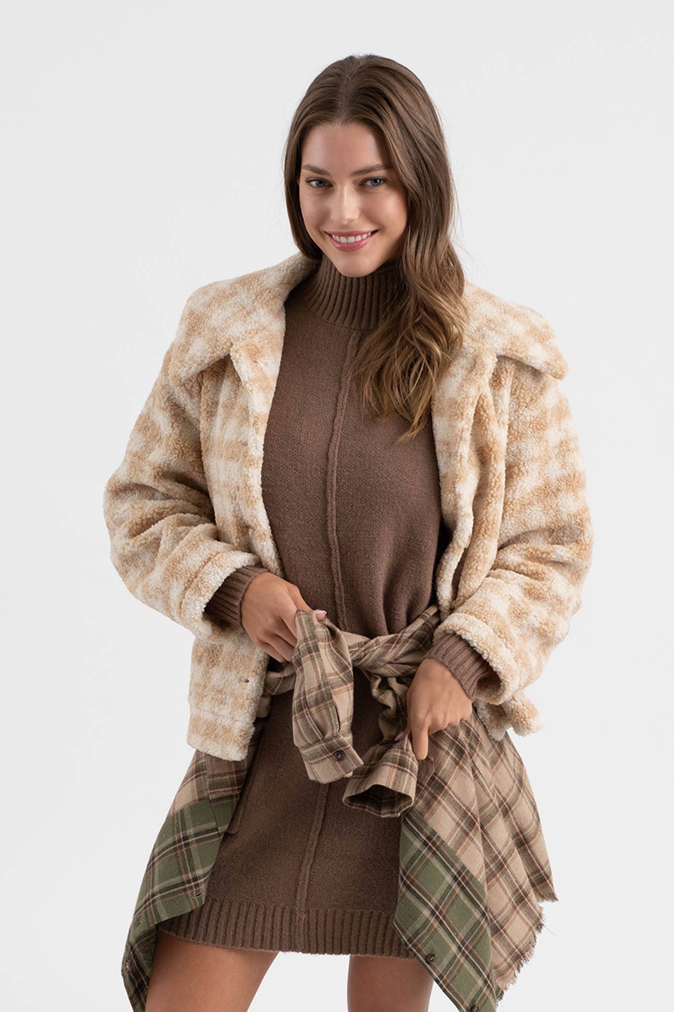 Houndstooth Button Up Collared Jacket