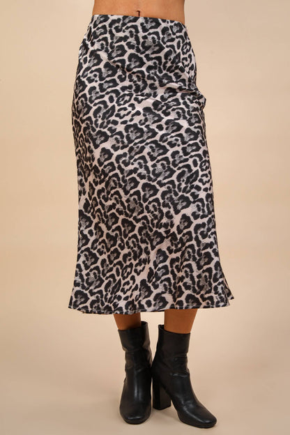 Leopard Printed Bias Cut Midi Skirt