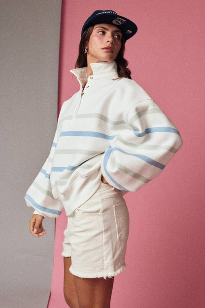 Addison Multi Color Stripe Snap Button Pullover