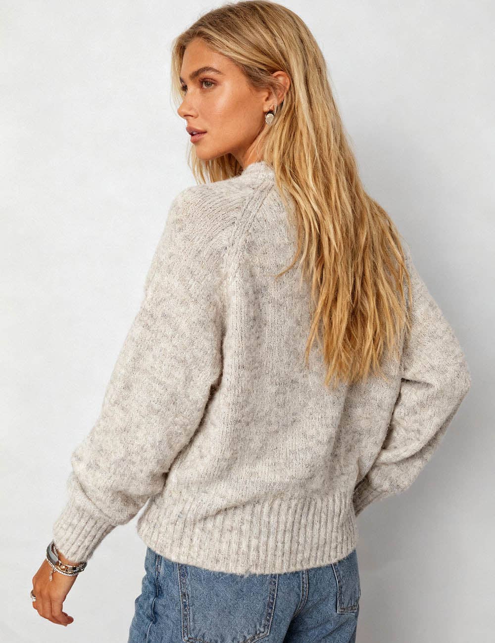 Ladies Ribbed Trim Knit Sweater