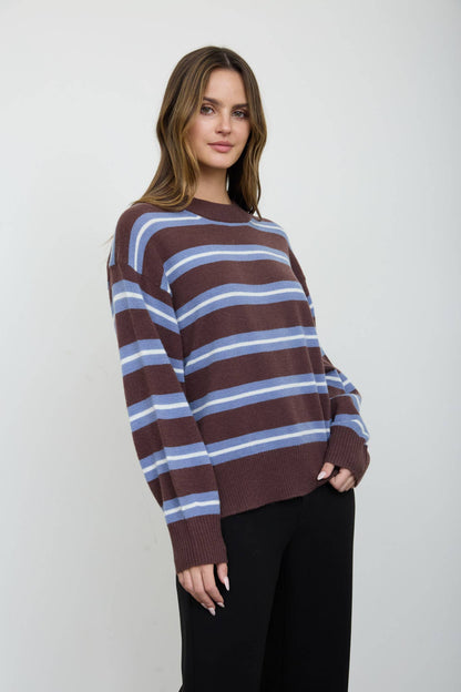 Multi-Color Stripe Crew Neck Relaxed Pullover