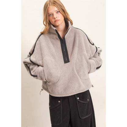 Contrast Trim Half-Zip Fleece Pullover