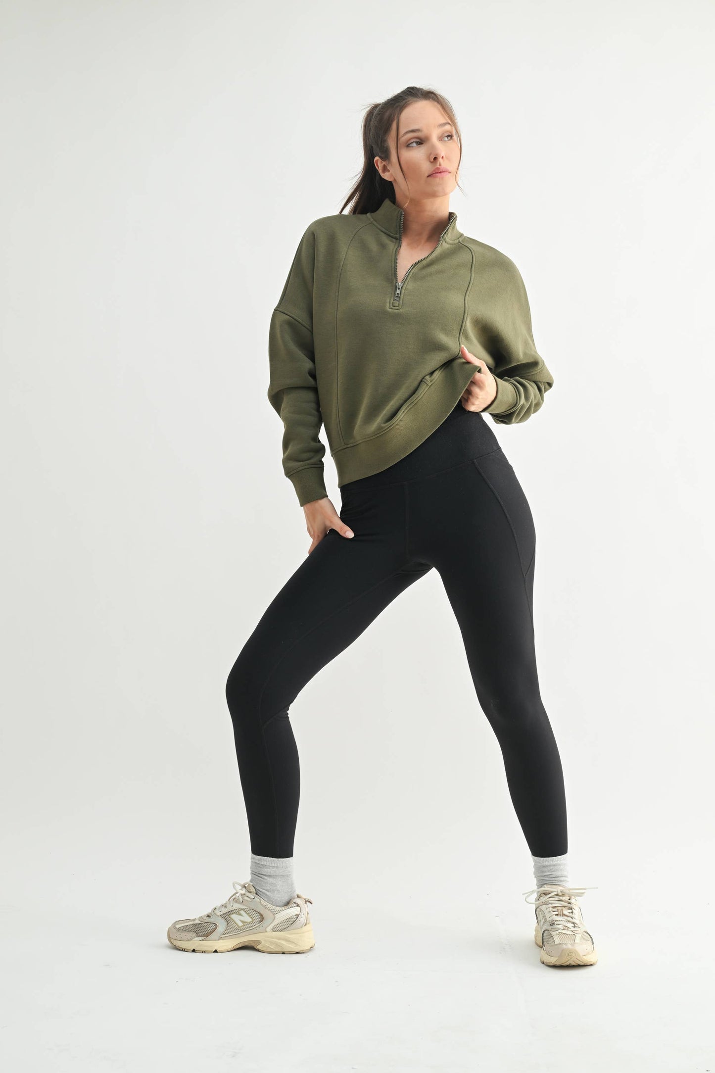 Princess Seam Quarter Zip Pullover Sweatshirt