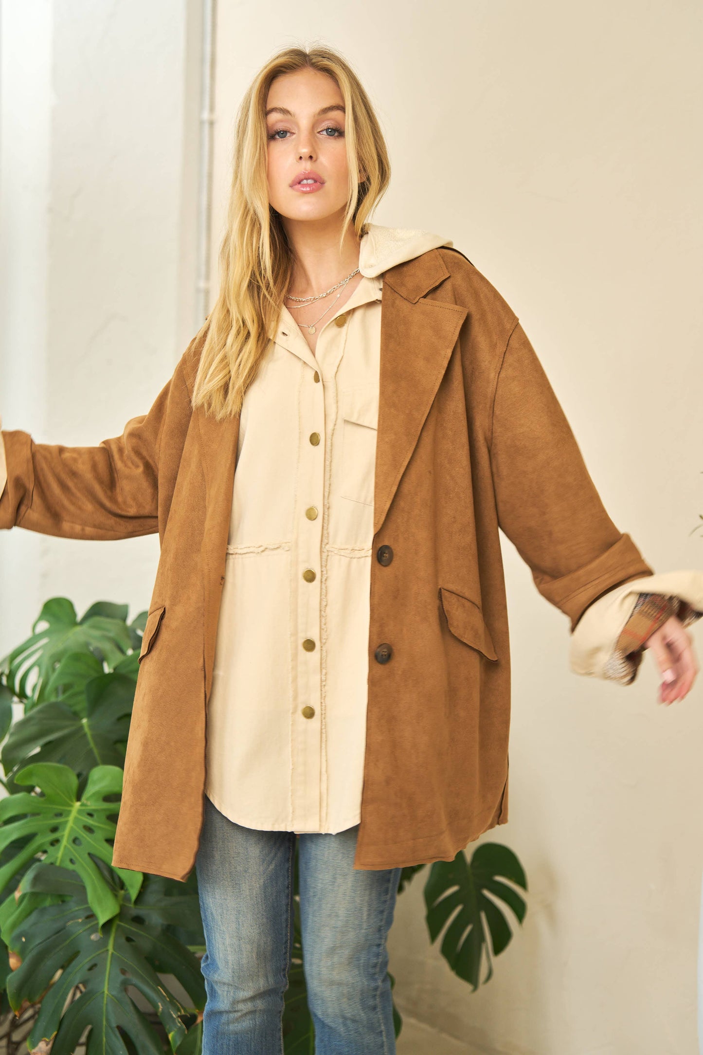 SOLID BUTTON DOWN SIDE POCKETS LOOSE FIT COAT