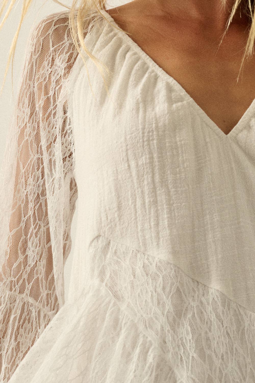 Ruffled Lace Bell-Sleeve Open-Back Romper