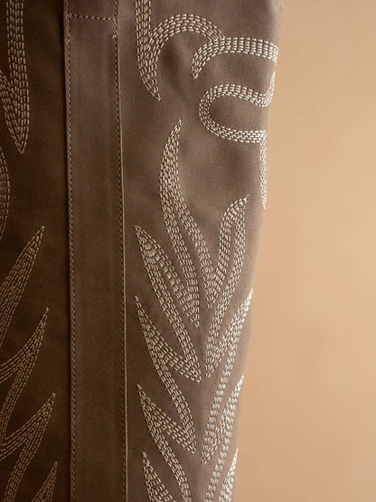 The Bronco | Dark Taupe Knee High Embroidered Cowboy Boot
