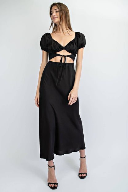 Bias Cut Long Satin Dress  Ruched Bodice Detail
