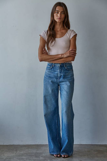 Knit Seamless Ribbed Merrow Detail Crop Top