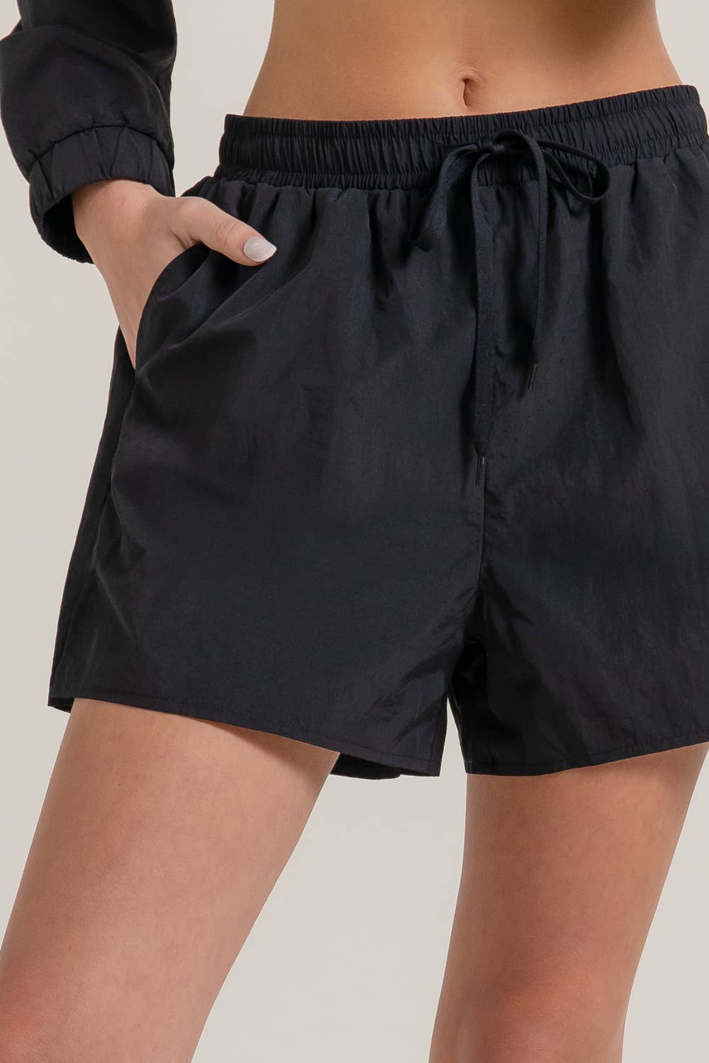 Anorak Fabric Side Slit Workout Shorts