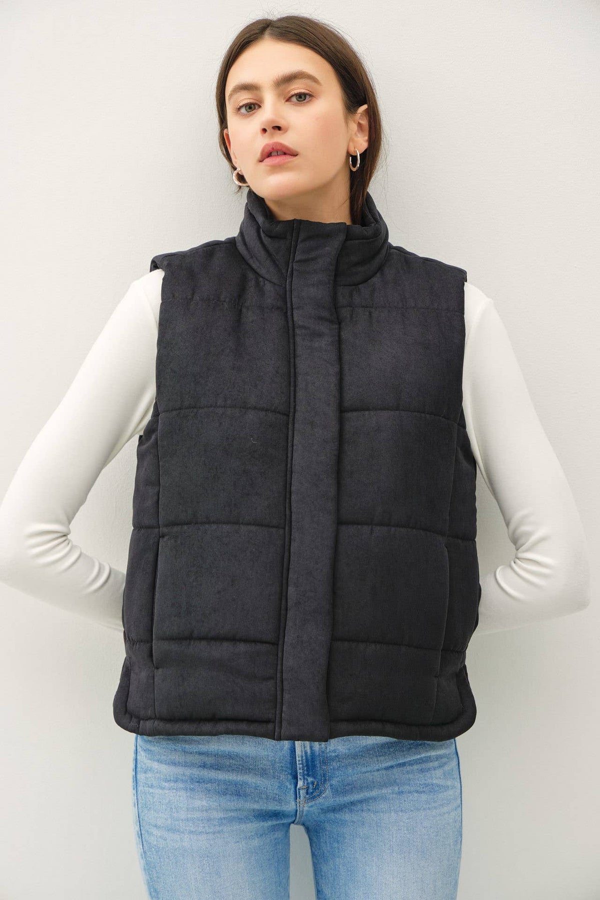 Suede-Like Puffer Vest