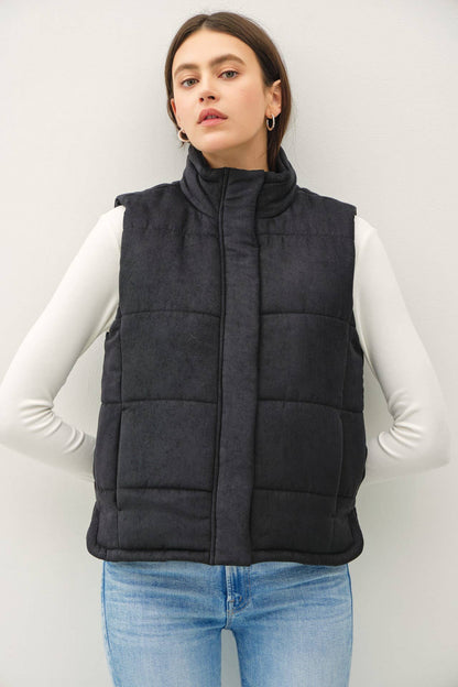 Suede-Like Puffer Vest
