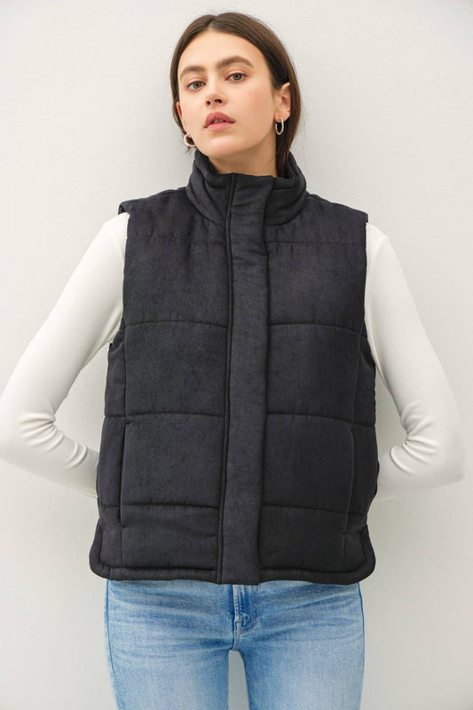 Suede-Like Puffer Vest
