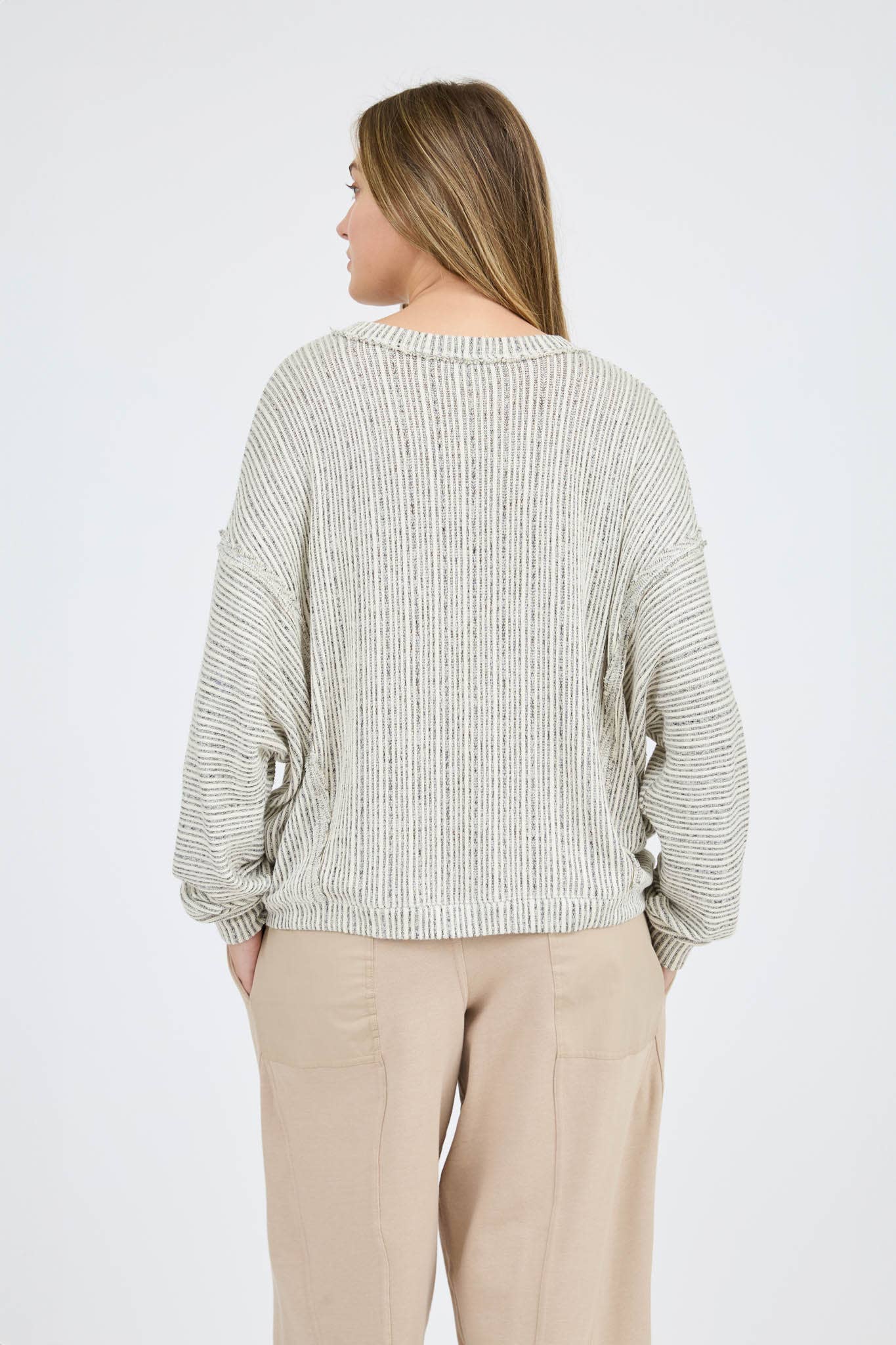 Stripes Drop Shoulder V Neck Knit Top