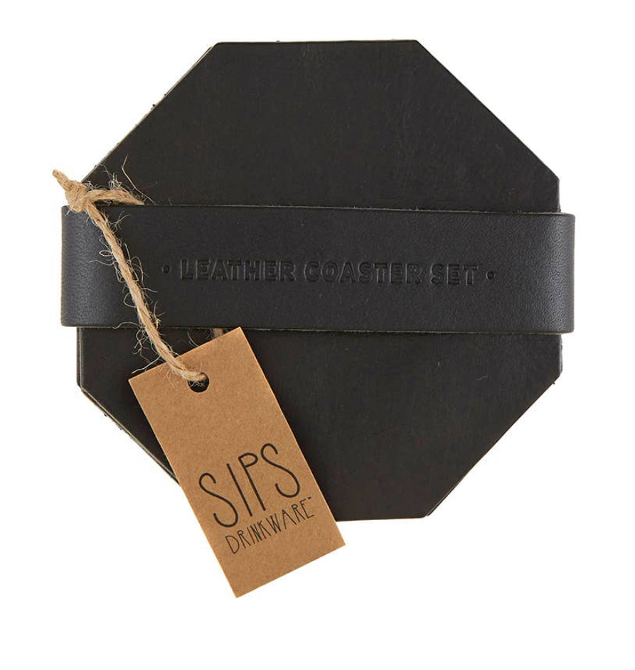 Leather Coaster Set/Black