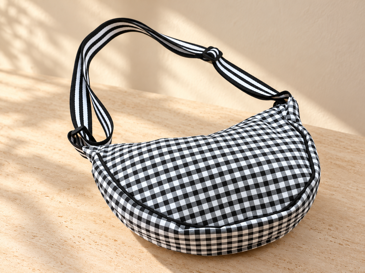 Half Moon Gingham Crossbody Bag
