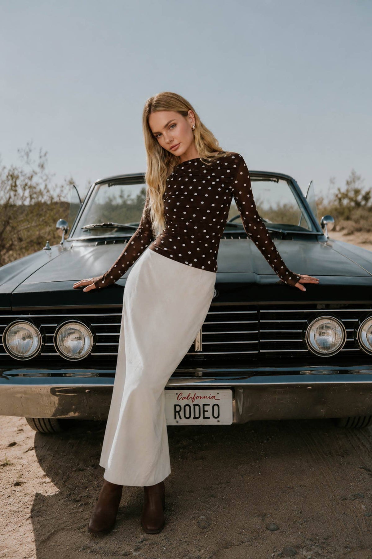 Sheer Mesh Polka Dot Ruched Long Sleeve Knit Top