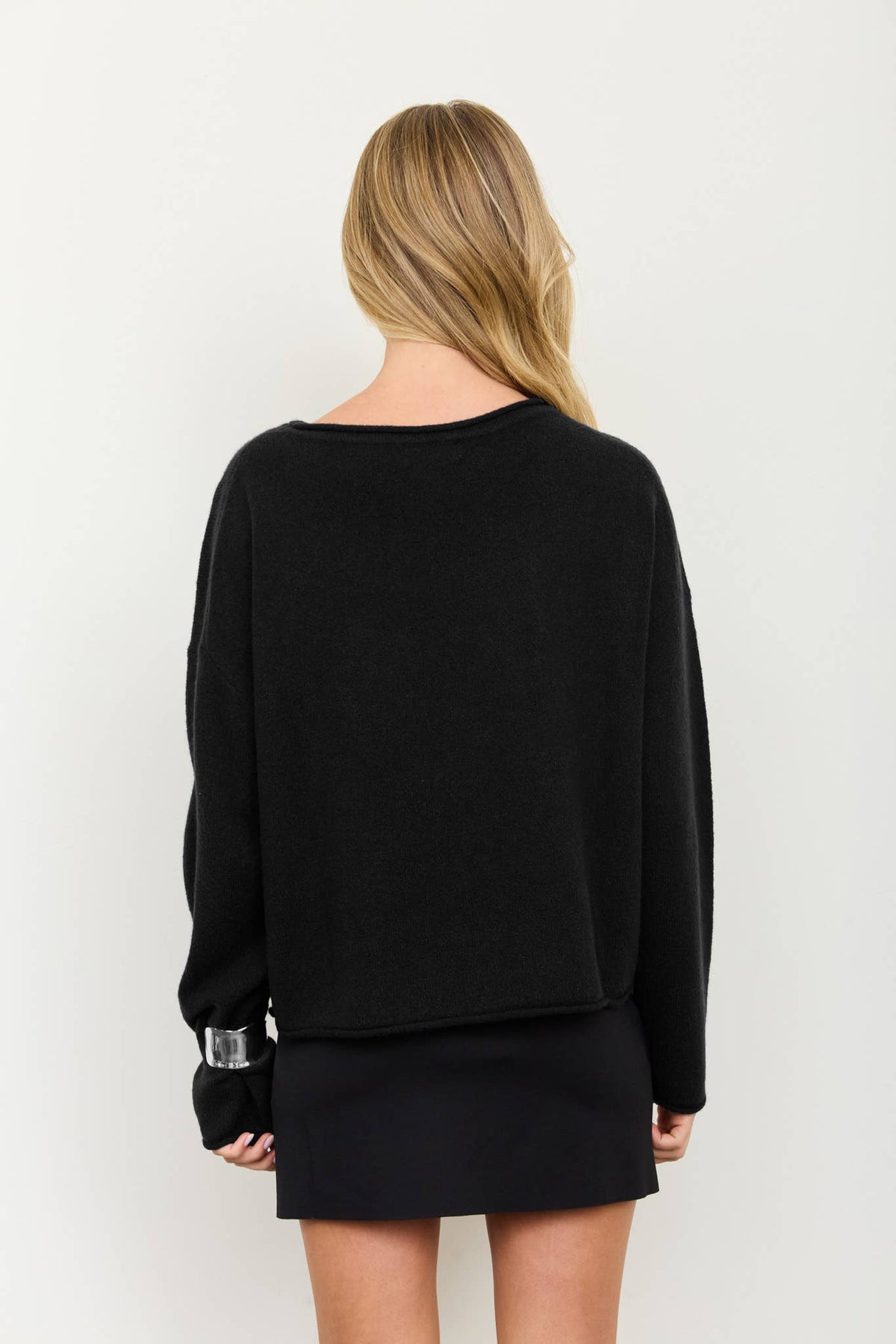 Center Seam Rolled Neck Knit Sweater