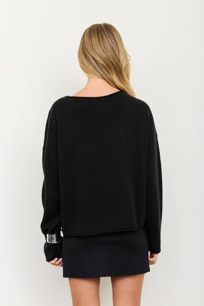 Center Seam Rolled Neck Knit Sweater