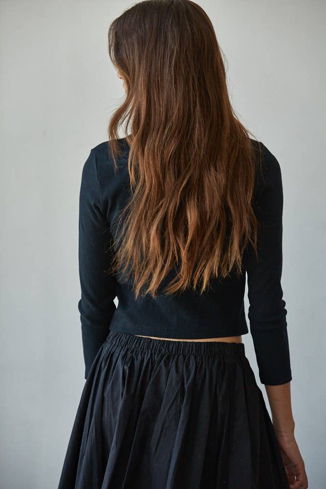 Knit Cotton Ribbed Sleeve Top