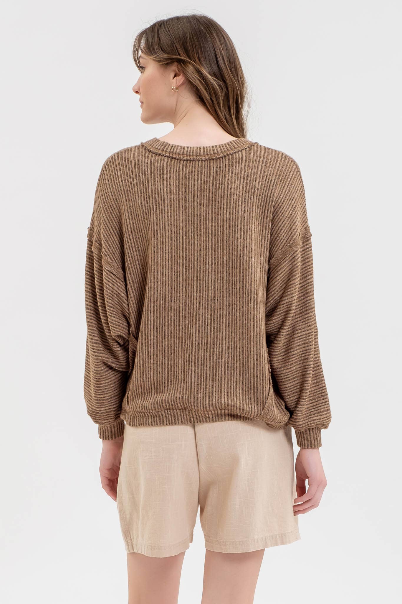 Stripes Drop Shoulder V Neck Knit Top
