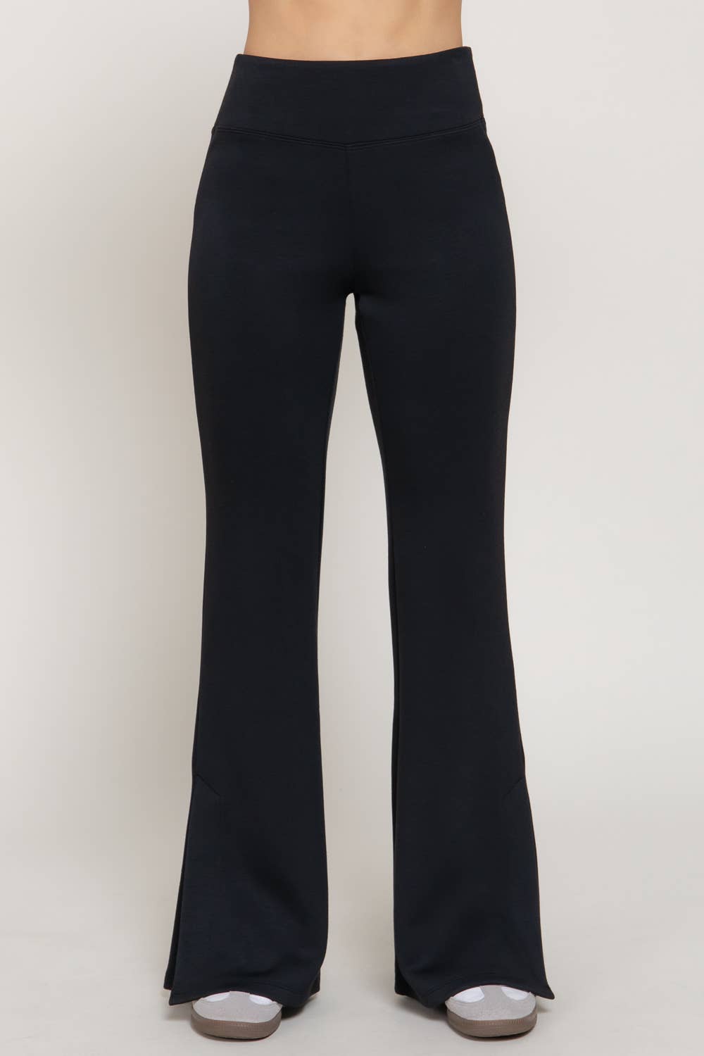 Flare Soft Modal Scuba Pants with Waistband & Bottom Slits
