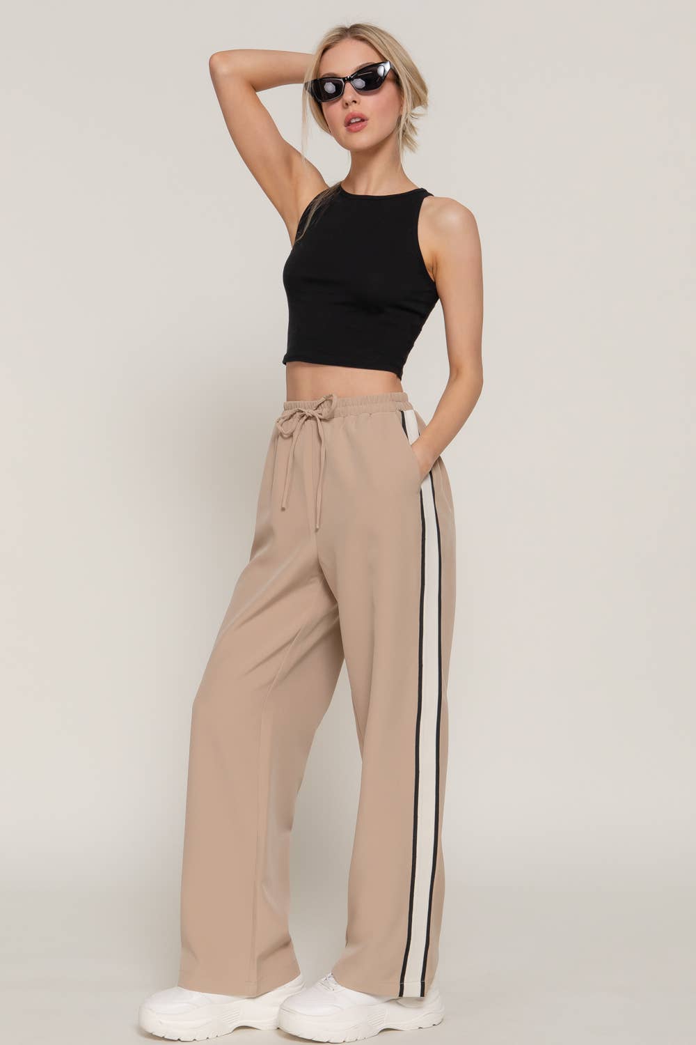 Side Stripe Straight Long Woven Pants