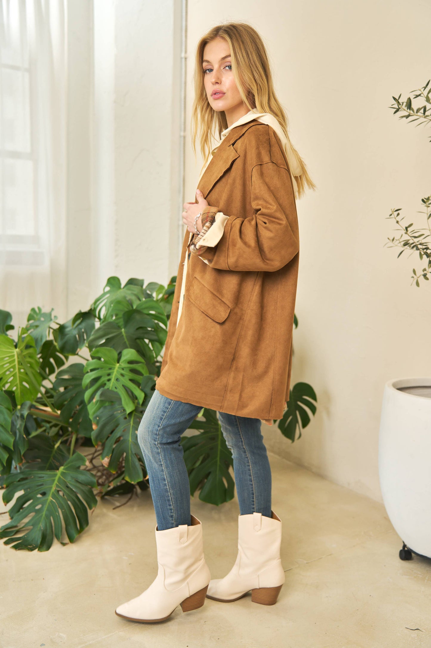 SOLID BUTTON DOWN SIDE POCKETS LOOSE FIT COAT