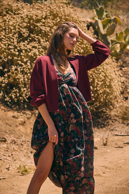 Love Letter To Autumn Floral Crinkled Maxi Smocked Dress