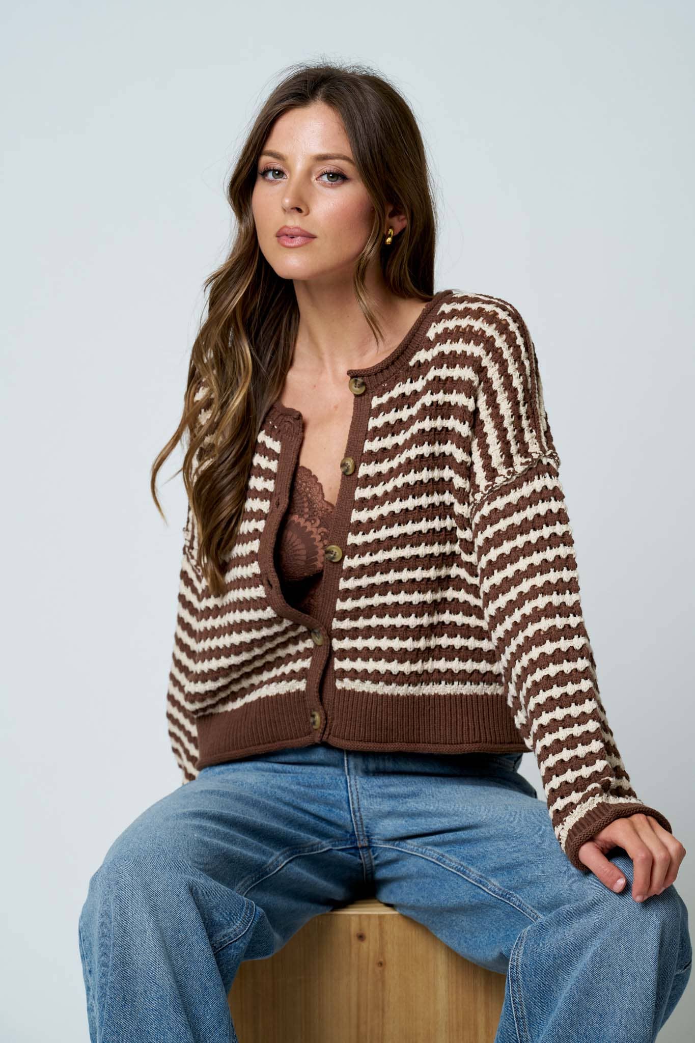 Textured Stripe Crochet Cardigan