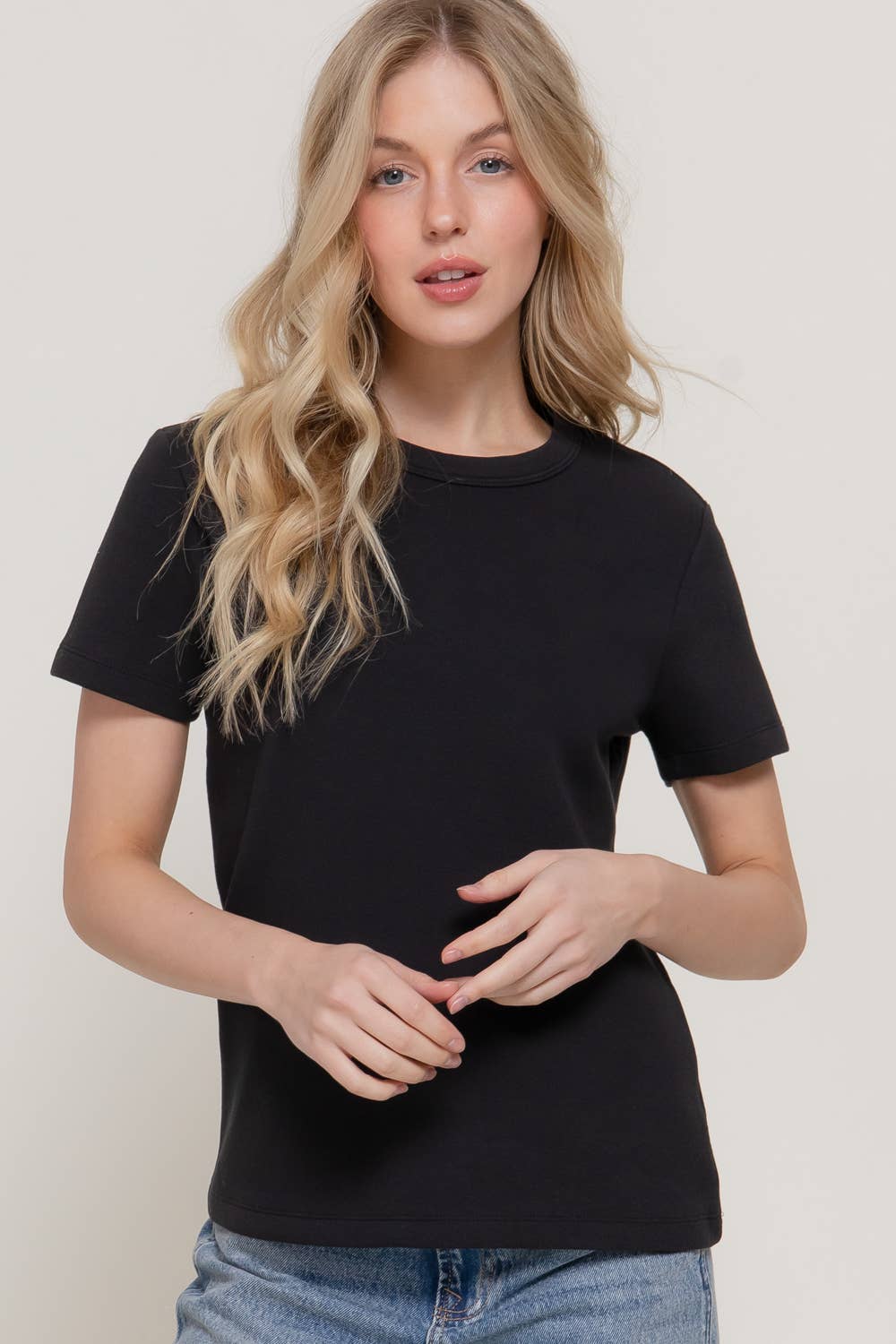 Short Sleeve Round Neck Soft Knit Jersey Top
