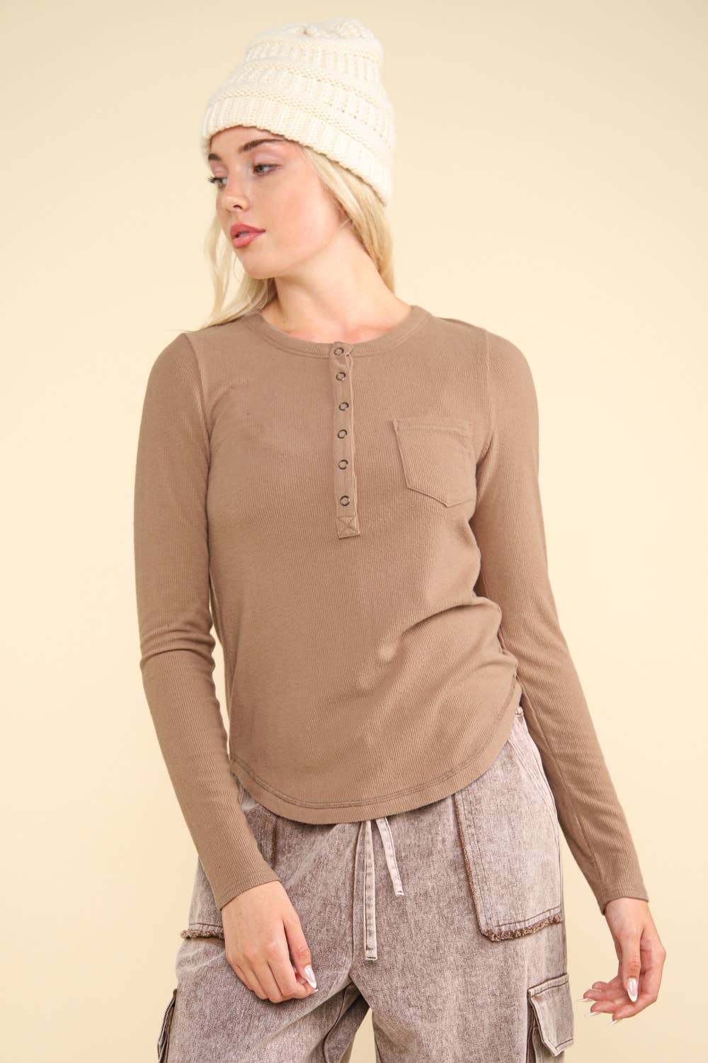 Soft Brushed Solid Knit Casual Top