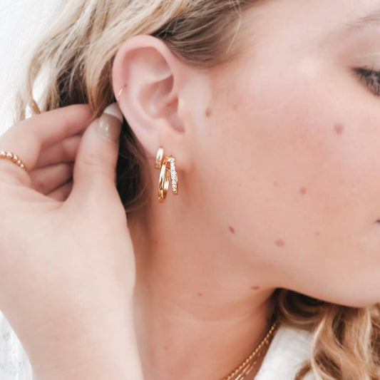 Stole The Show Crystal Double Hoop Earring - WATERPROOF