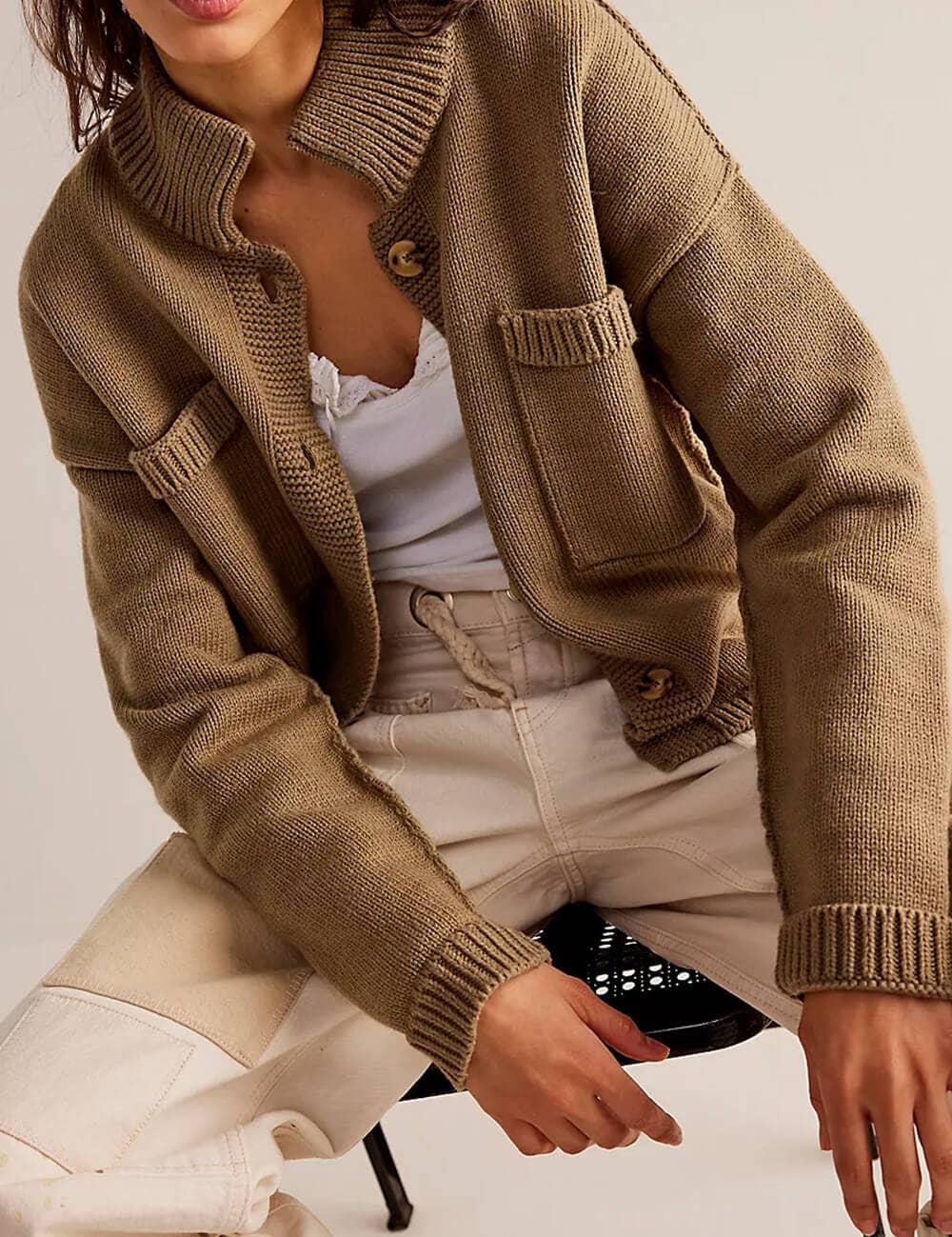 Button Front Dropped Shoulder Cardigan