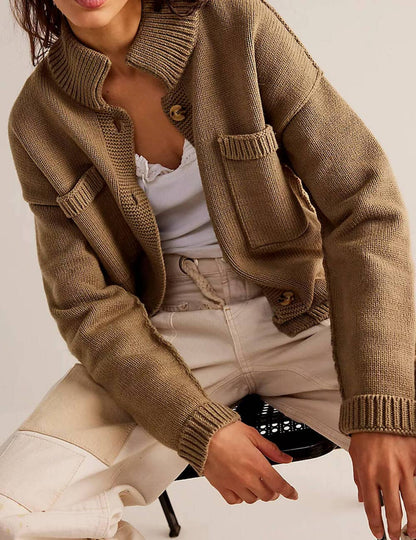 Button Front Dropped Shoulder Cardigan