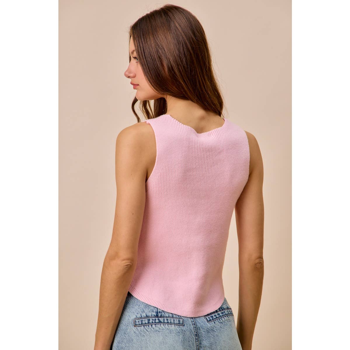 Knitted Sweater Vest Top With Metal Buttons