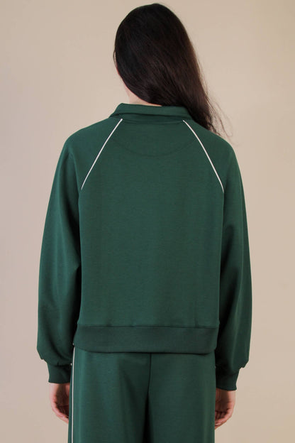 Half Zip Up Piping Detail Knit Casual Top