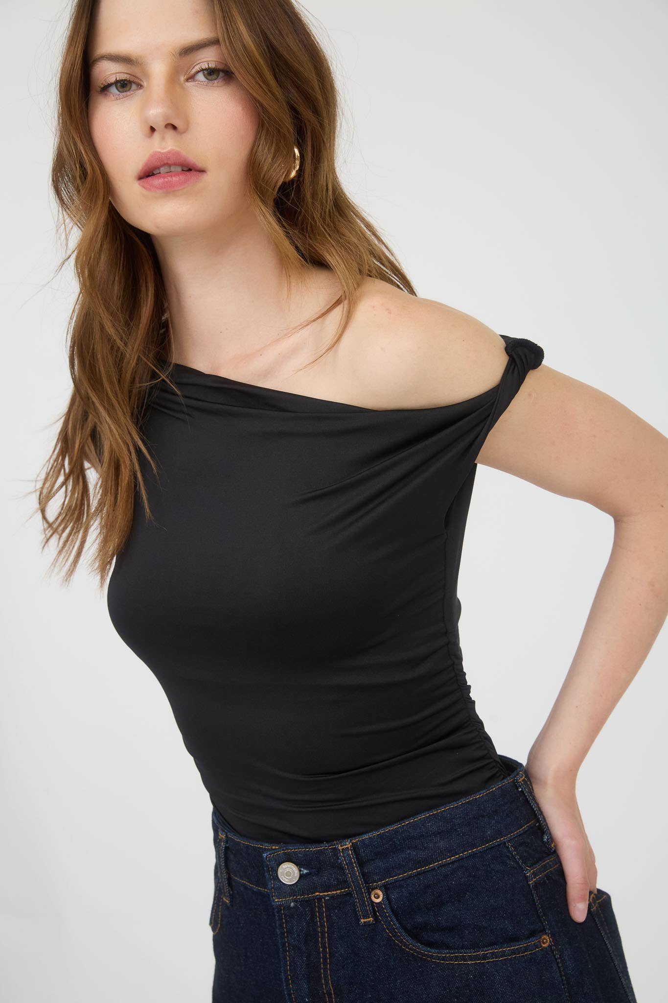 Asymmetrical Off The Shoulder Knit Top