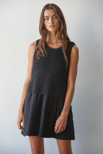 Sleeveless Knit Sweater With Back Neck Tie Mini Dress