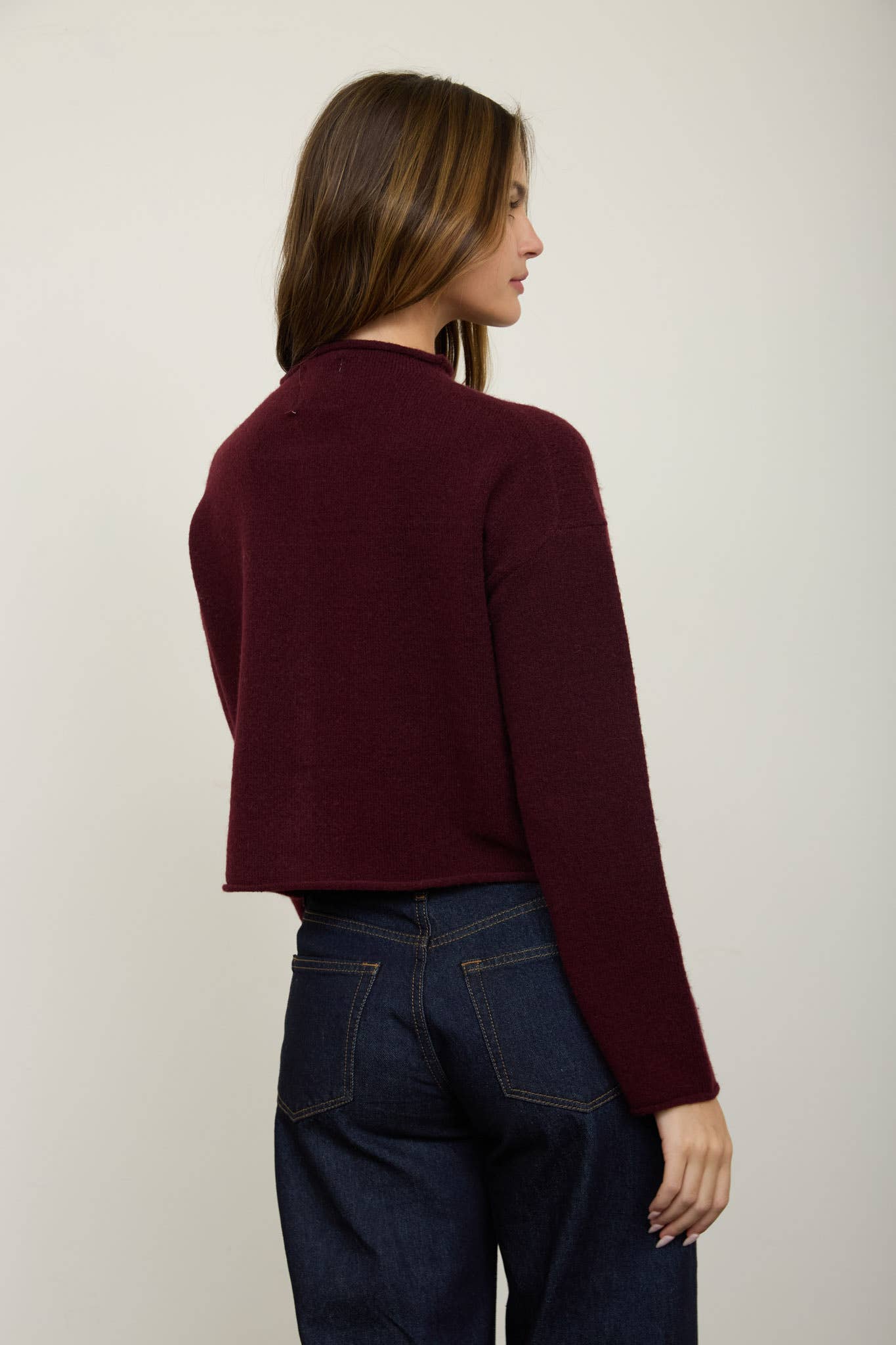 Raw Edge Mock Neck Button Down Cardigan