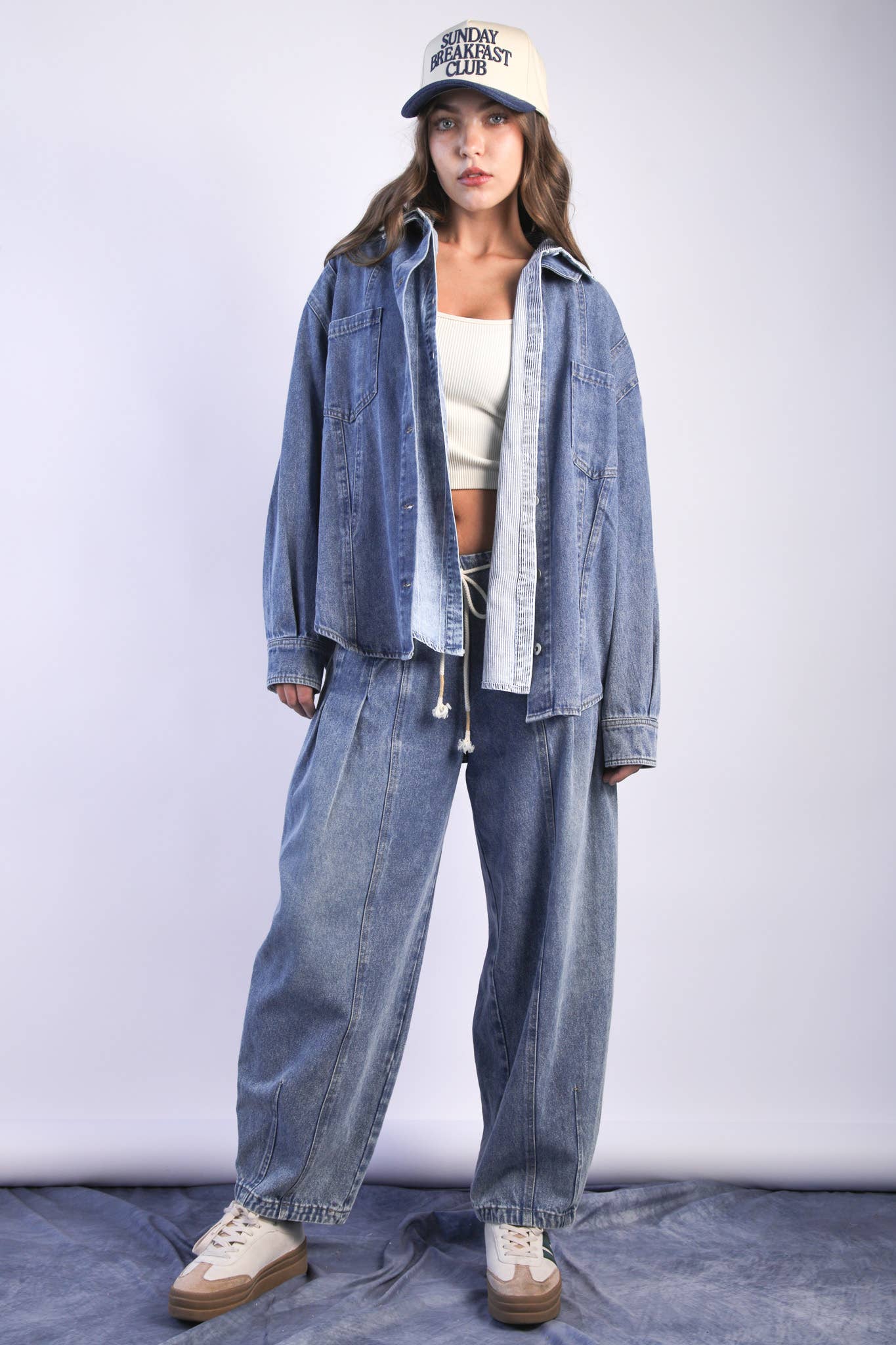 Oversized Washed Denim Shirt Top