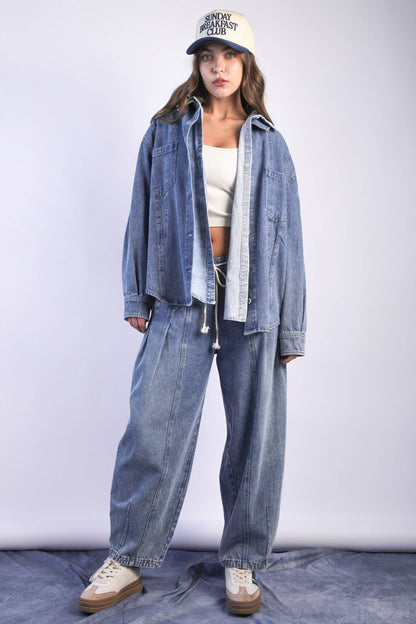 Oversized Washed Denim Shirt Top