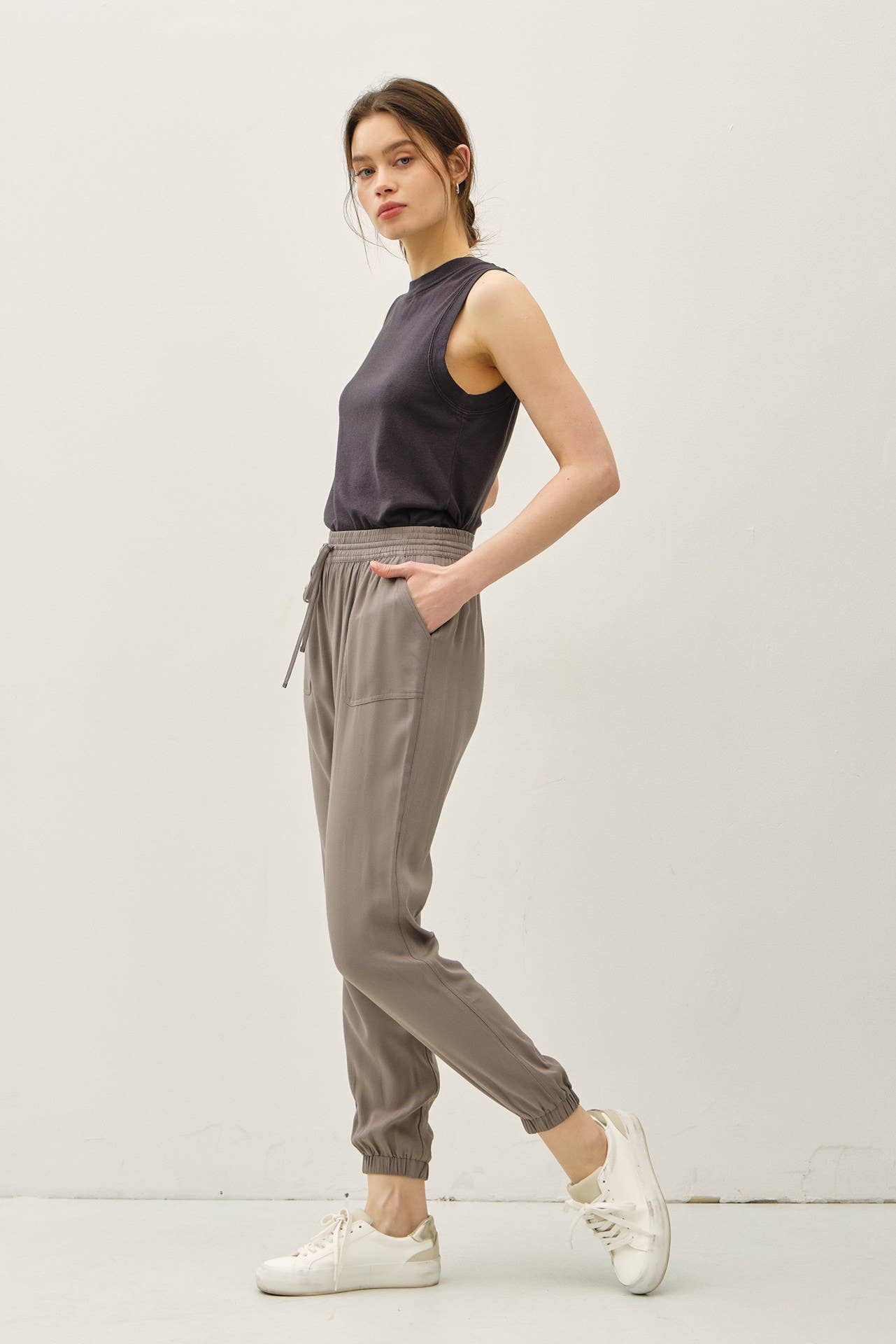 High Rise Elastic Drawstring Jogger Pants