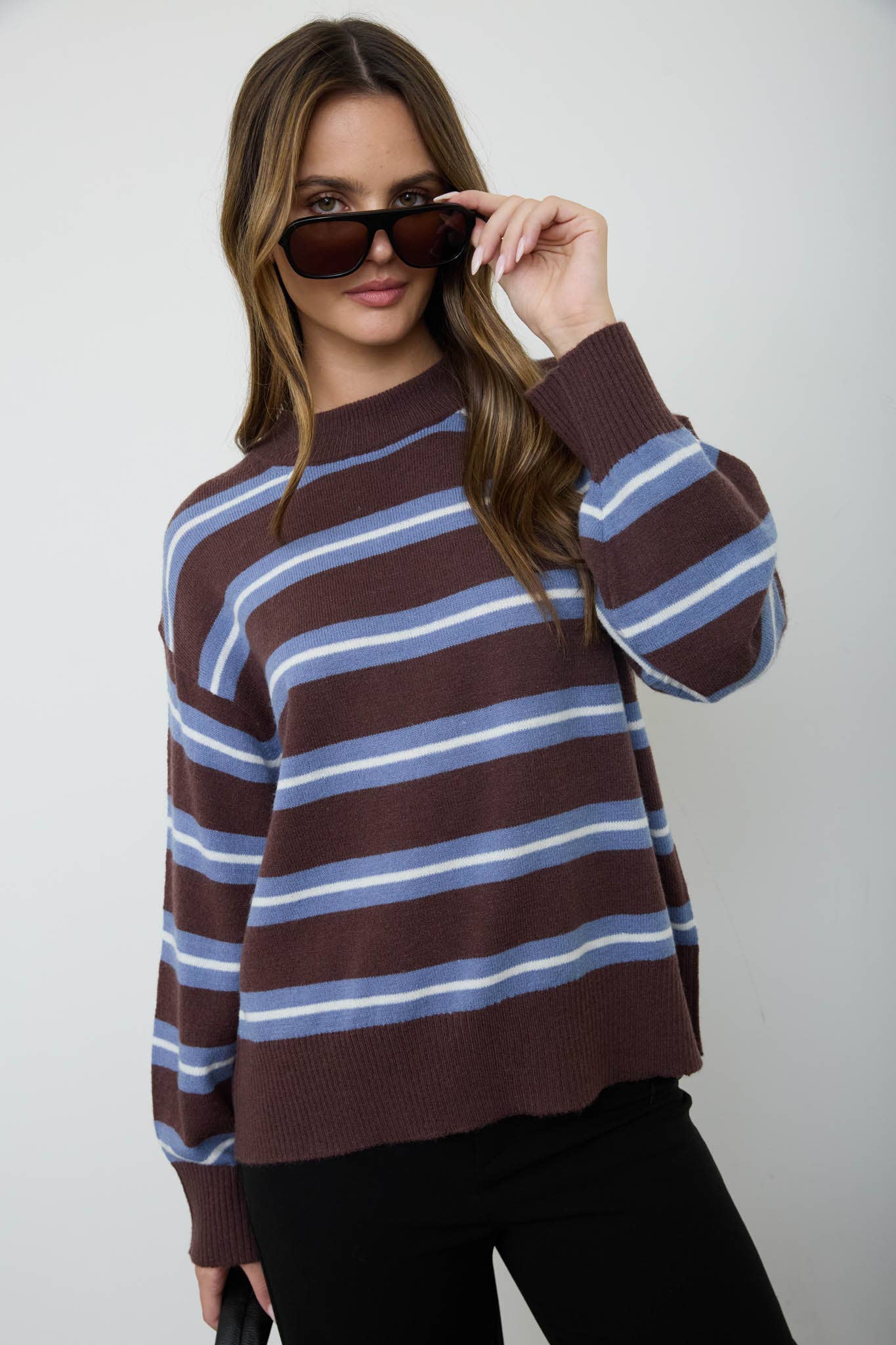 Multi-Color Stripe Crew Neck Relaxed Pullover