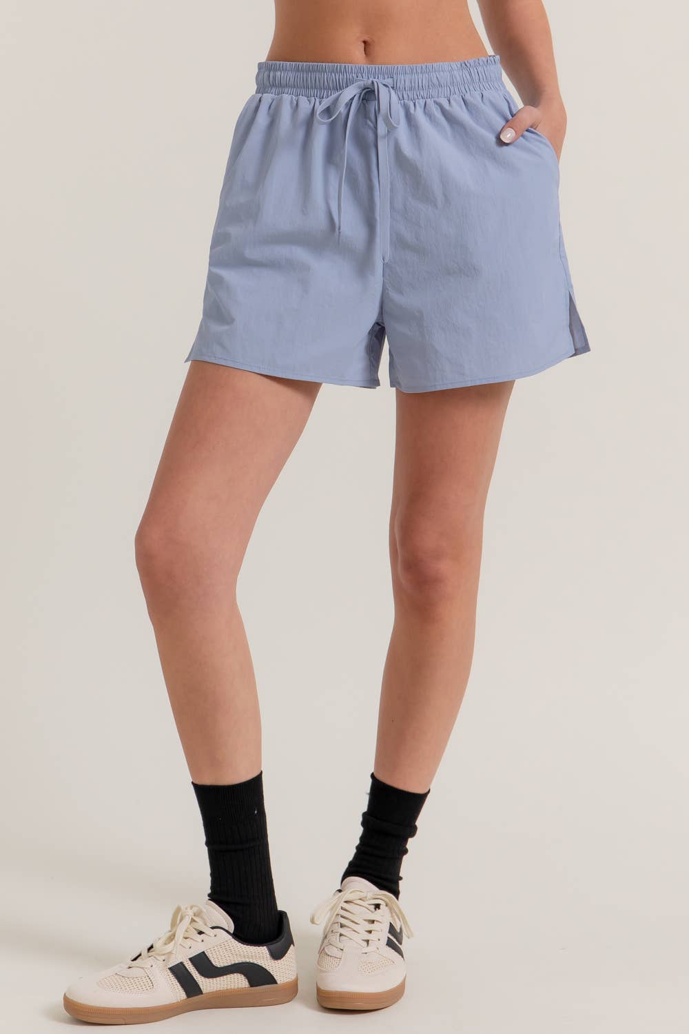Anorak Fabric Side Slit Workout Shorts